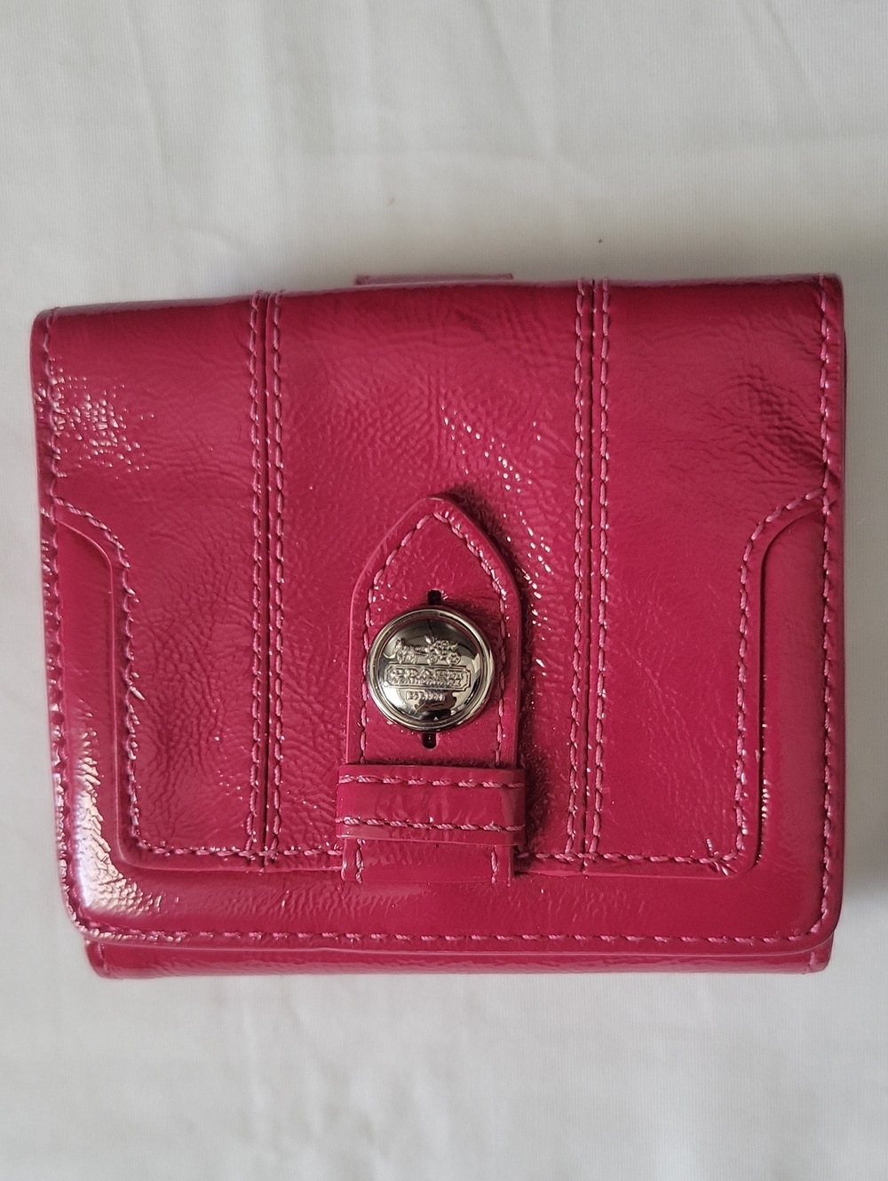 Coach Pink Patent Leather Small Wallet with Silver Turnlock